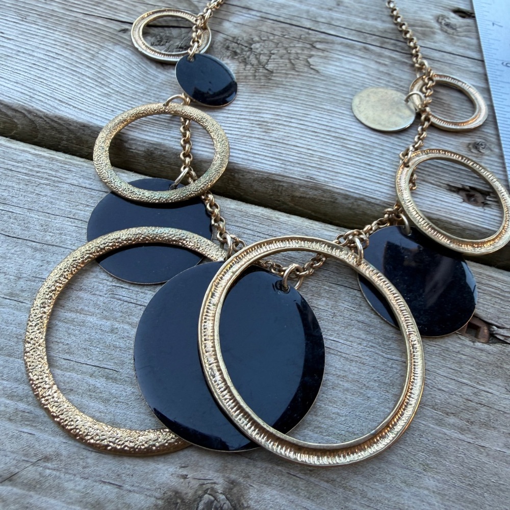 Black and Gold Necklace with circle ( As is)